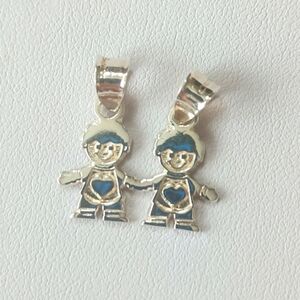 real silver 925 stamped pendant of two children, twins, brothers, male children